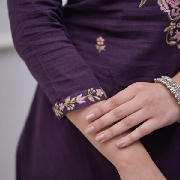 Women's Cotton Embroidery work Straight kurti with Pant & mulmul dupatta set