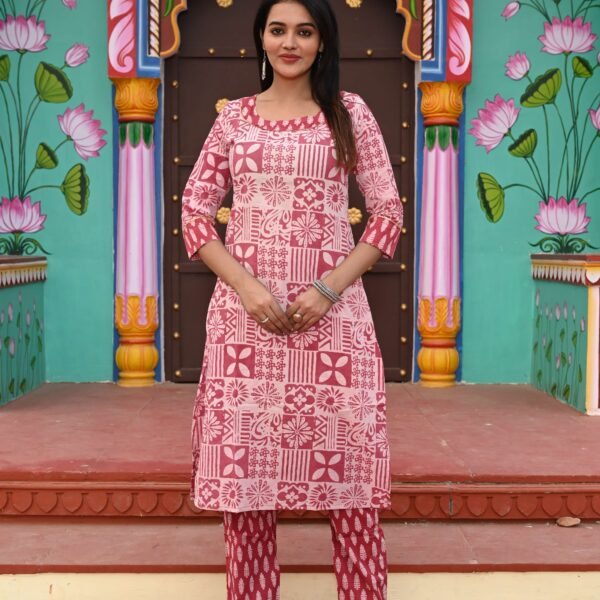 Women?s Pink Cotton Kurta Set with Pants