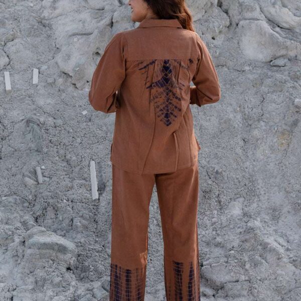 Women's Cotton Tie Dye Print Two-Piece Lounge Set Tunic with Wide-Leg Pants, Resort Wear ( Brown Black )