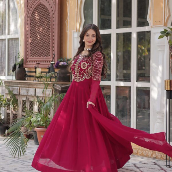Pink Premium Faux Blooming Georgette Gown with Dupatta ? Designer Readymade Collection