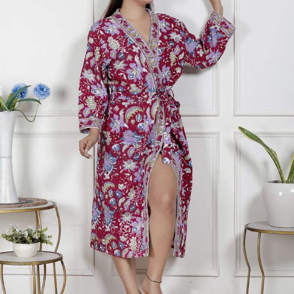 Handcrafted Cotton Block Printed Long Robe | Comfortable Loungewear & Bathrobe for Women