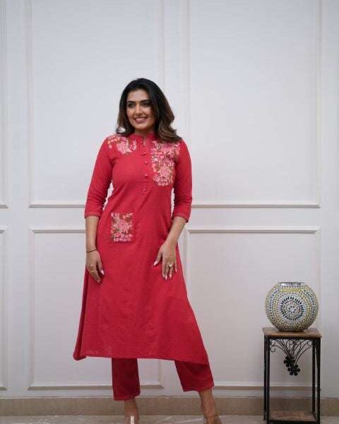 Women's Cotton Printed Straight Kurti With Pant