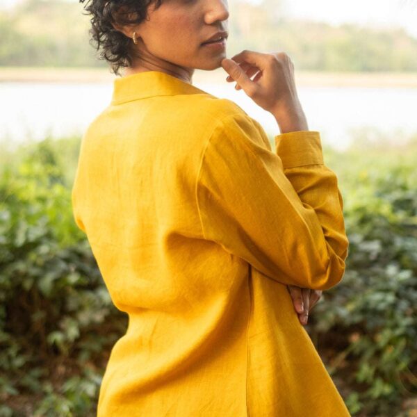 Women's Cotton Solid Pain Straight Shirt With Wide Leg Palazzo Pant Casual Summer Collection Cord Set( Yellow )