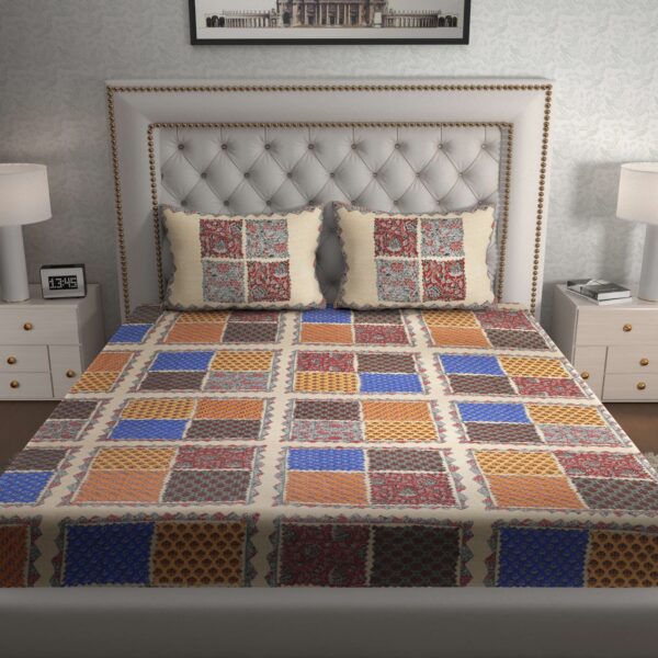 Rajasthani Traditionally Printed Cotton Doublebed Bedsheet With Pack of 2 Pillow Covers