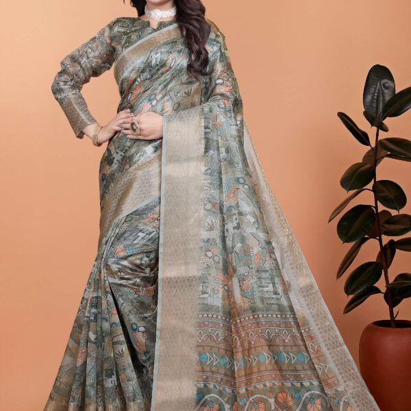 Elegant Multicolor Soft Silk Saree with Ethnic Digital Print