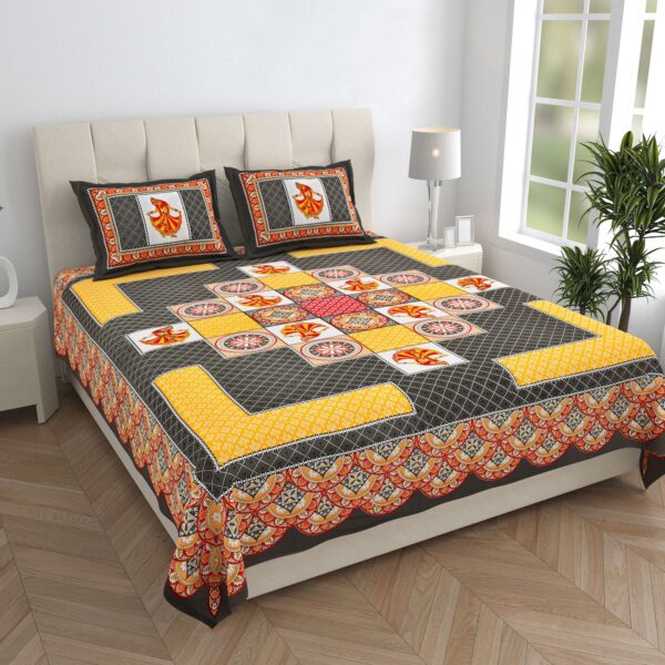 Jaipuri Printed Double Bedsheet With Two Matching Pillow Covers