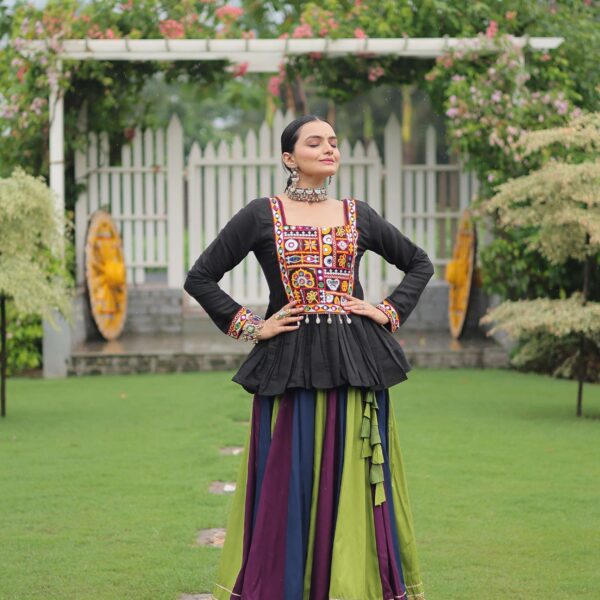 Multicolor Navratri Lehenga Choli Set with Black Peplum Top