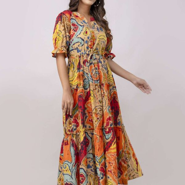 Women's Cotton Printed Fit & Flare Anarkali Gown Midi Dress