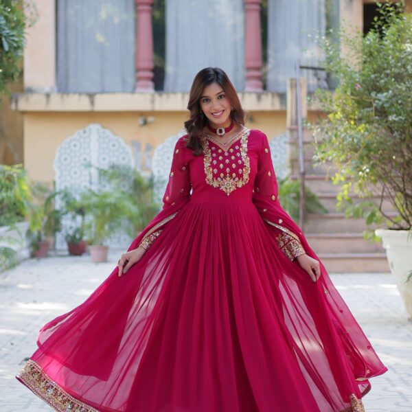 Pink Faux Blooming Georgette Sequins Embroidered Gown with Matching Dupatta