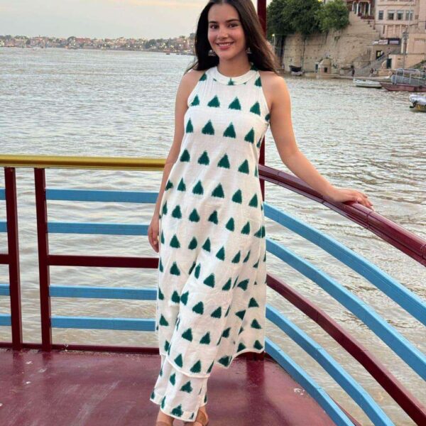 Women's Cotton Printed Sleeveless Co-ord Set ? Elegant Summer Two-Piece Outfit (White)