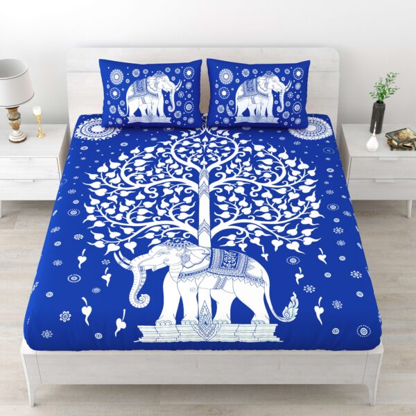 Rajasthani Elephant Printed Cotton Double Bedsheet With Two Pillow Covers