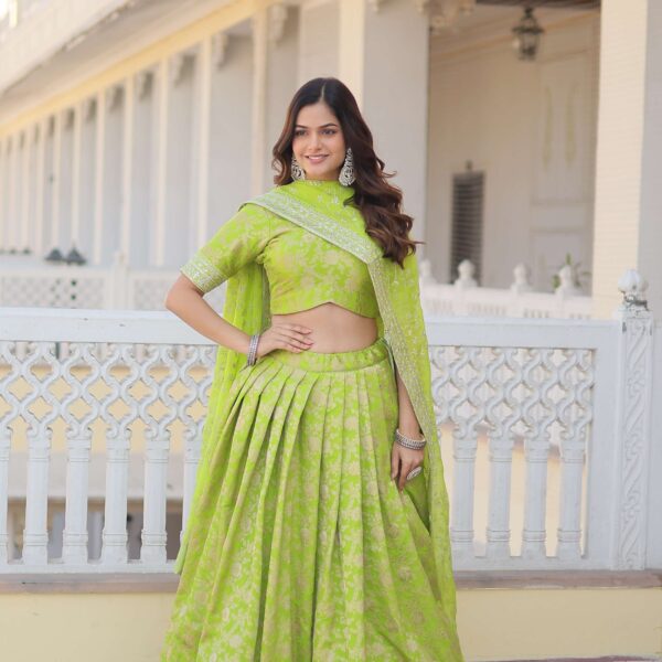 Designer Dyable Viscose Jacquard Lehenga Choli with Sequins Dupatta