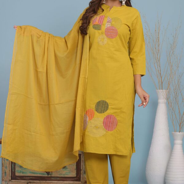 Women's Cotton Embroidery Straight Kurti With Pant Set