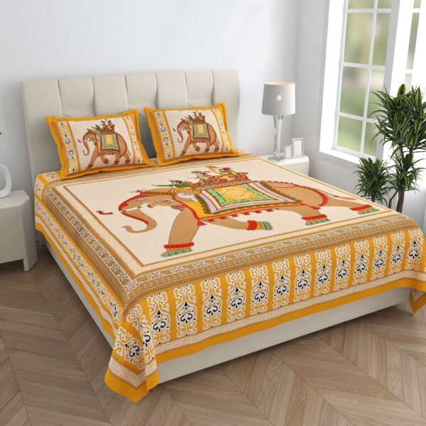 Rajasthani Traditionally Printed Cotton Doublebed Bedsheet With Pack of 2 Pillow Covers