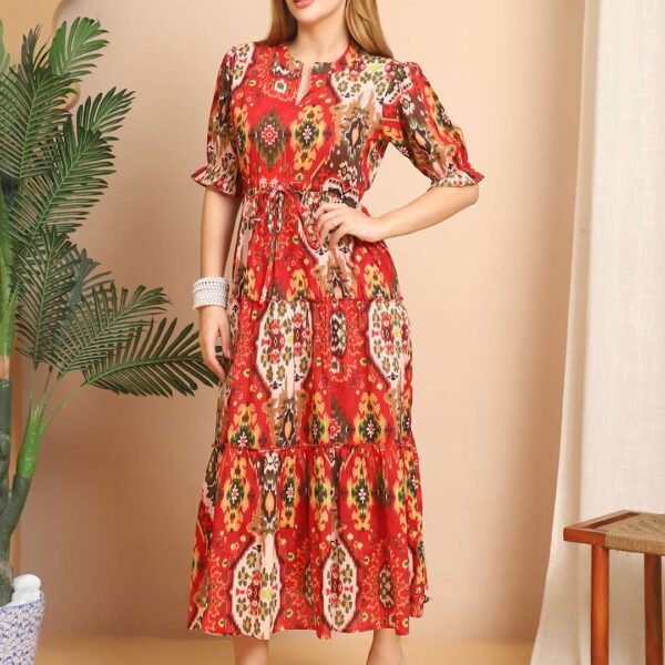 Women's Cotton Printed Fit & Flare Anarkali Gown Midi Dress