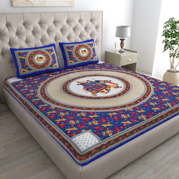 Rajasthani Jaipuri Traditional Double Bed Bedsheet with two pillow covers