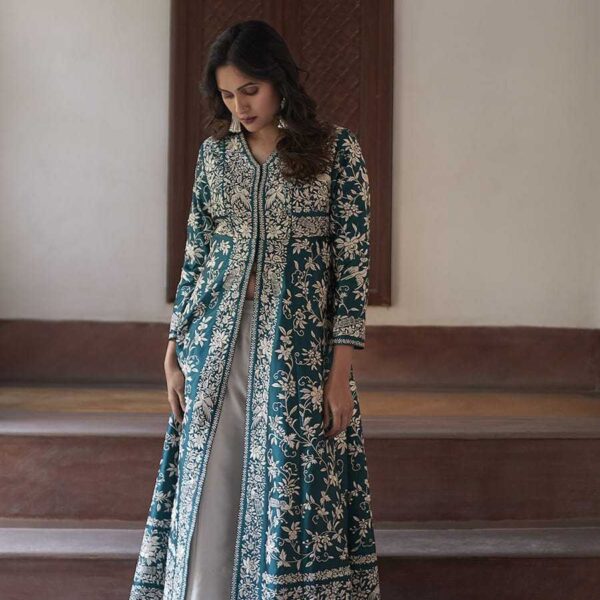 Women's Cotton Embroidery A-line Kurti With Palazzo Set