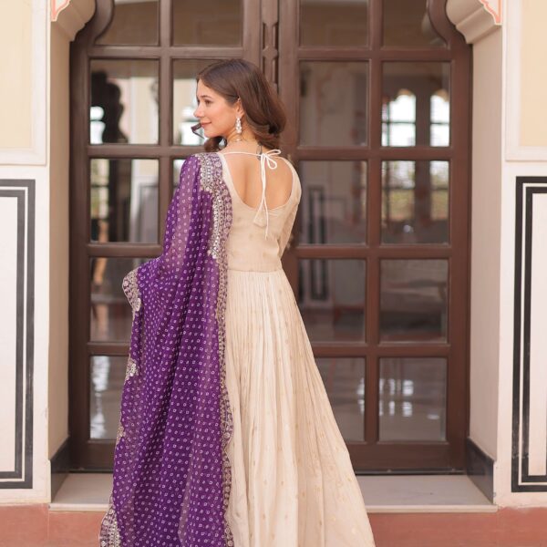 Purple Premium Cosmos Jequard Gown with Bandhani Printed Embroidered Dupatta ? Collection