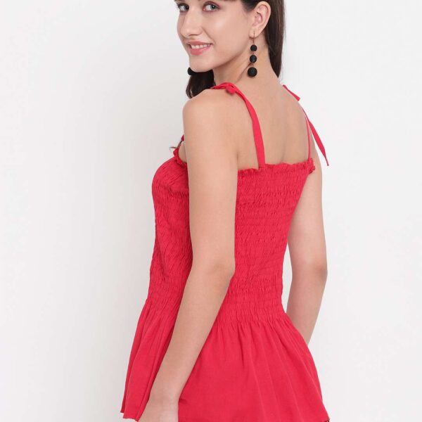 Women's Rayon Solid Casual Summer Style Tie Shoulder Straps Free Size Tank Top (Pink)