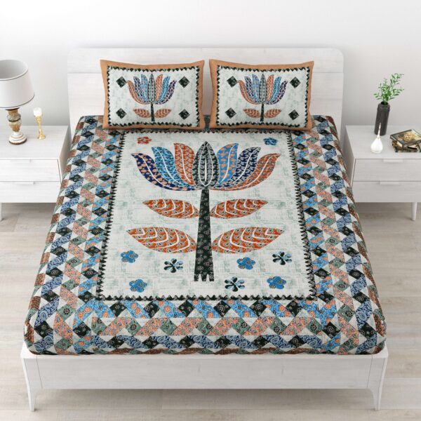 Rajasthani Traditionally Printed Cotton Doublebed Bedsheet With Pack of 2 Pillow Covers