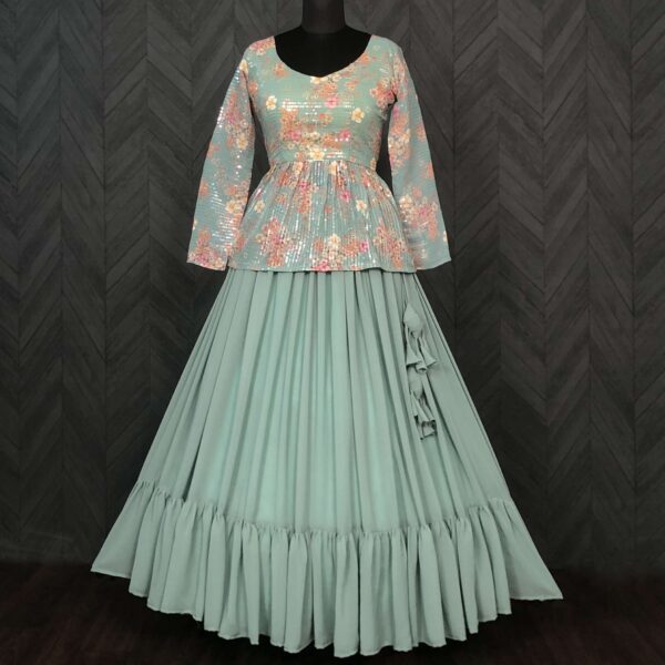 Premium Faux Georgette Lehenga with Floral Print & Sequins Embroidered Blouse