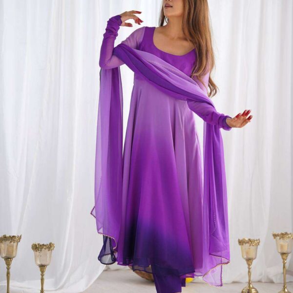 Women's Pure Romansilk Chanderi Tie-Dye Anarkali Kurti Pant With Dupatta Set