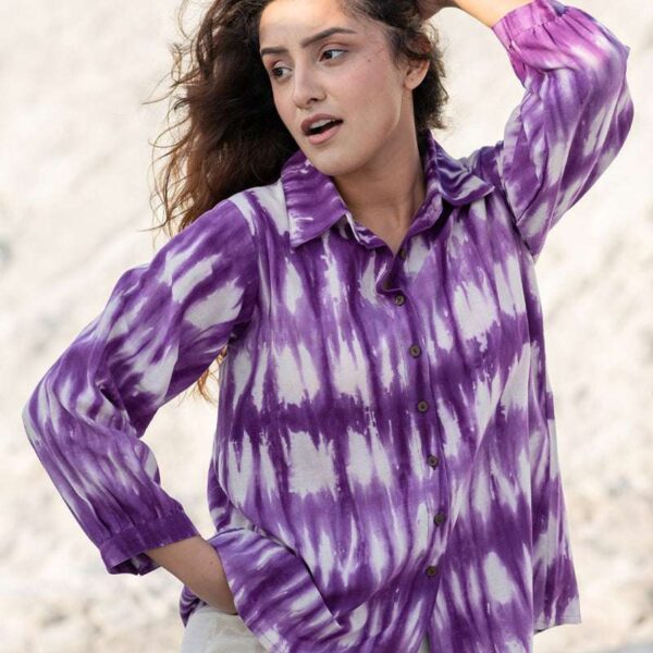 Women's Cotton Tie-Dye Print Straight Shirt With Pant Casual Summer Collection Cord Set ( Multi3 )