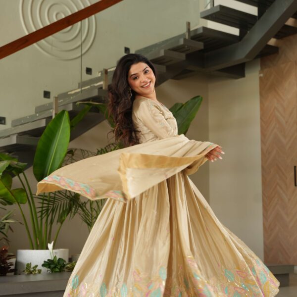 Chiku Premium Chinnon Gown with Dupatta ? Sequins & Multi-Thread Embroidered Work