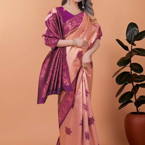 Rosewood Elegance Banarasi Silk Saree with Plum Zari Work & Blouse | Engagement, Festival, Sangeet & Traditional Wear