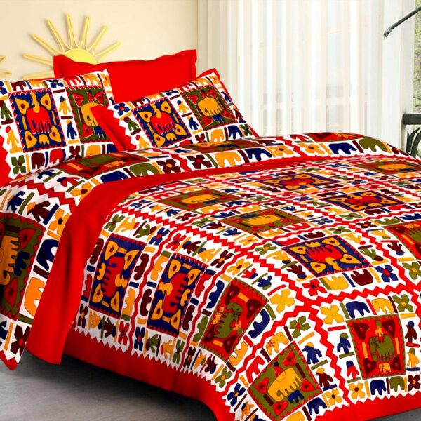 Jaipuri Cotton Printed Double Bedsheet With Two Pillow Covers