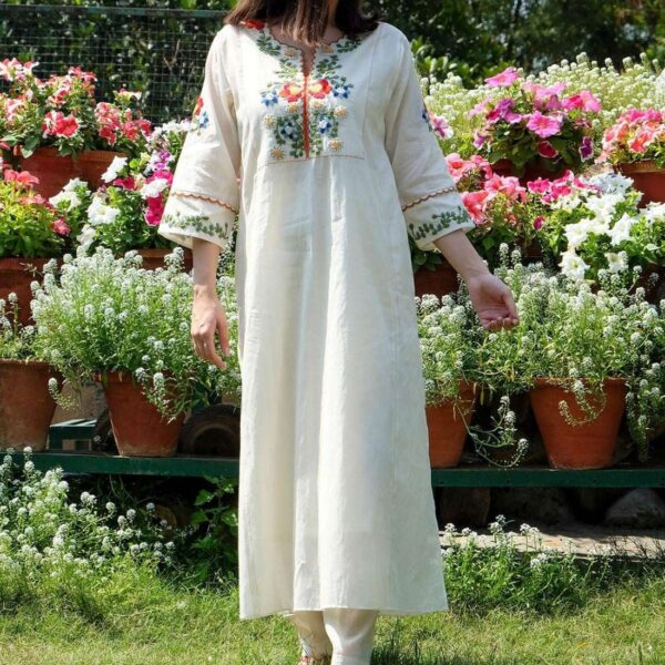 Women's Cotton Embroidered Straight Kurti with pant