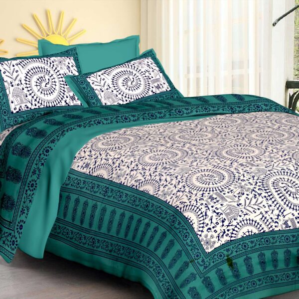 Rajasthani Traditionally Printed Cotton Doublebed Bedsheet With Pack of 2 Pillow Covers