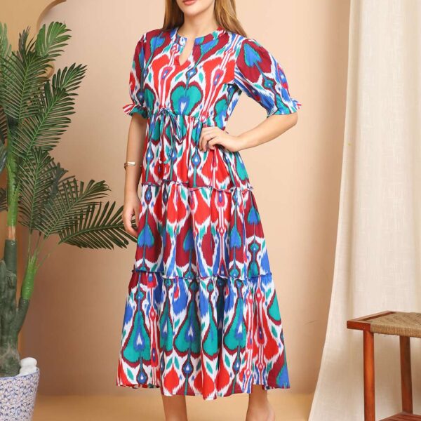 Women's Cotton Printed Fit & Flare Anarkali Gown Midi Dress
