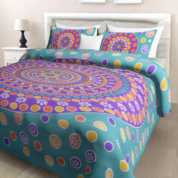 Jaipuri Printed Cotton Double Bedsheet With Two Pillow Covers.