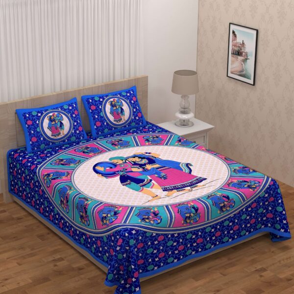 Jaipuri Cotton Printed Double Bedsheet With Two Pillow Covers
