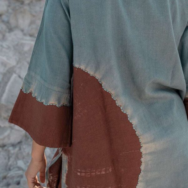 Women's Cotton Tie Dye Print Two-Piece Lounge Set Button-Down Tunic with Palazzo Pants Resort Wear ( Danim Brown )