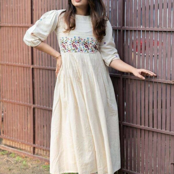 Women's Cotton Floral Embroidery Anarkali Kurti (Gown)