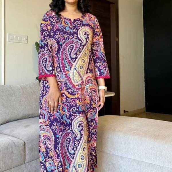 Women's Cotton Printed Straight Kurti with Pant Two Piece Co-ord Set