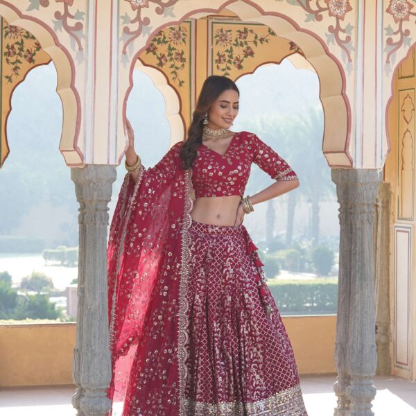 Designer Pure Viscose Jacquard Lehenga Choli with Sequins Dupatta