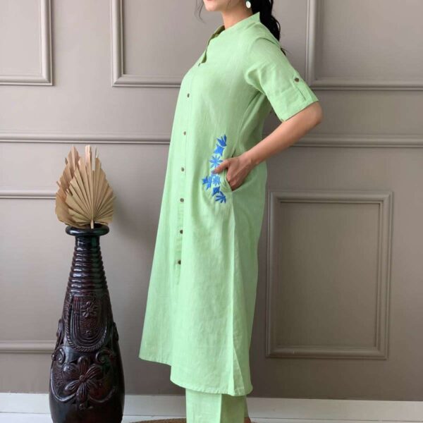 Women's Cotton Embroiderd Long A-Line Kurti with Palazzo