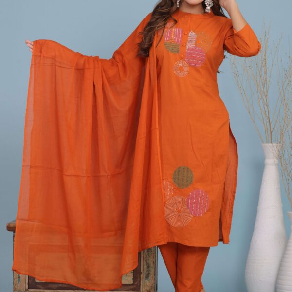 Women's Cotton Embroidery Straight Kurti With Pant Set