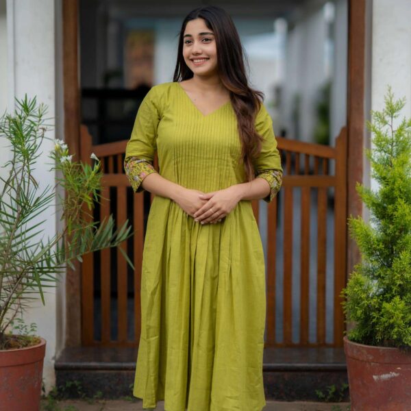 Women's Cotton Floral Printed line Shade Anarkali Gown