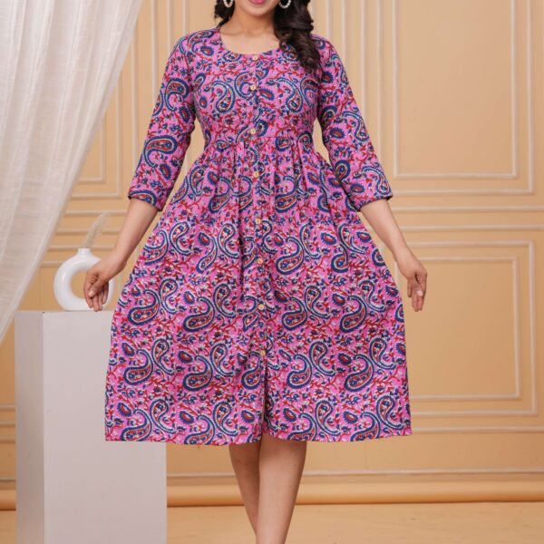 Black Floral Printed A-Line Midi Dress with 3/4th Sleeves ? Elegant Casual & Party Wear