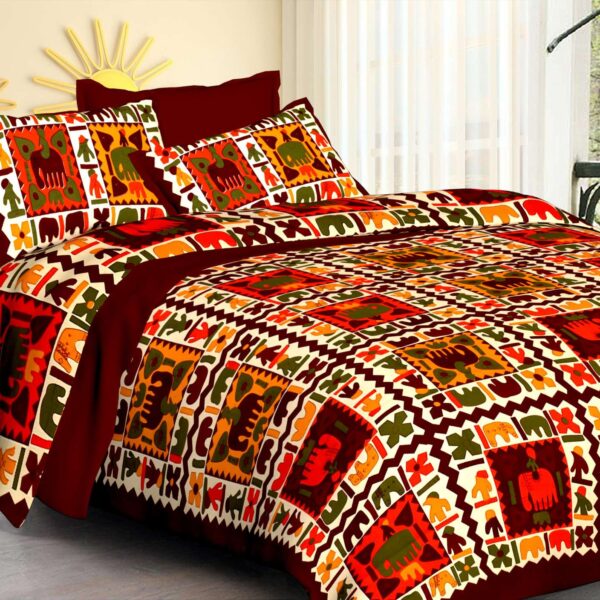 Jaipuri Cotton Printed Double Bedsheet With Two Pillow Covers