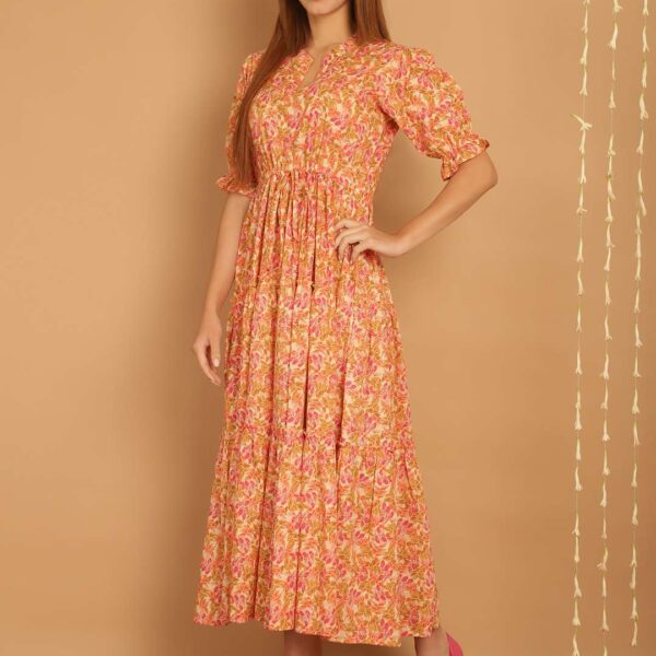 Women's Cotton Printed Fit & Flare Anarkali Gown Midi Dress