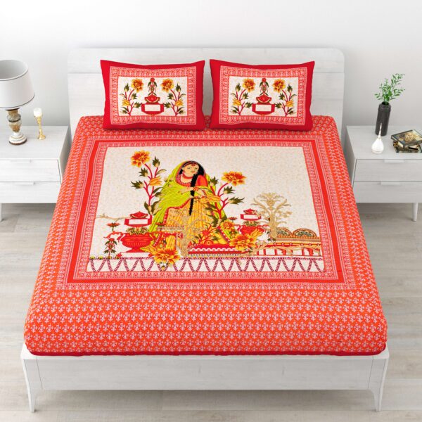 Rajasthani Traditionally Printed Cotton Doublebed Bedsheet With Pack of 2 Pillow Covers