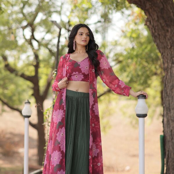 Faux Georgette Lehenga Choli with Digital Flower Print Shrug