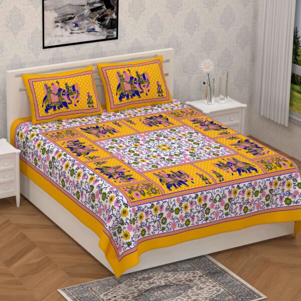 Rajasthani Jaipuri-Stylish Floral Printed Cotton Double Bedsheet With Two Matching Pillow Covers.