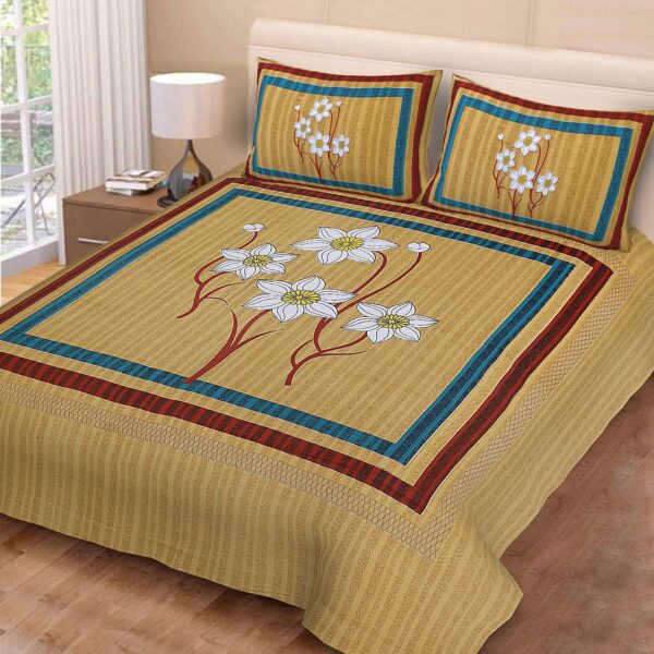 Rajasthani Jaipuri-Stylish Floral Print Double Bedsheet With Two Matching Pillow Covers. 