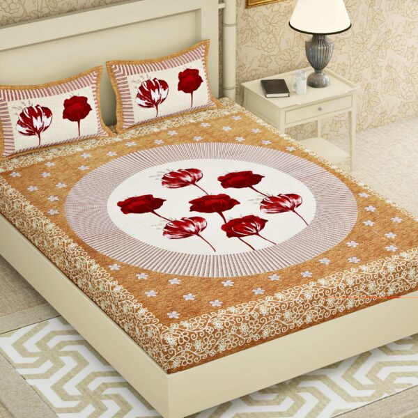 Rajasthani Jaipuri-Stylish Floral Printed Cotton Double Bedsheet With Two Matching Pillow Covers.